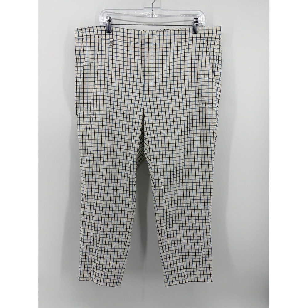 Lauren Ralph Lauren Womens 14W White Blue Windowpane Check Trousers Ankle Pants